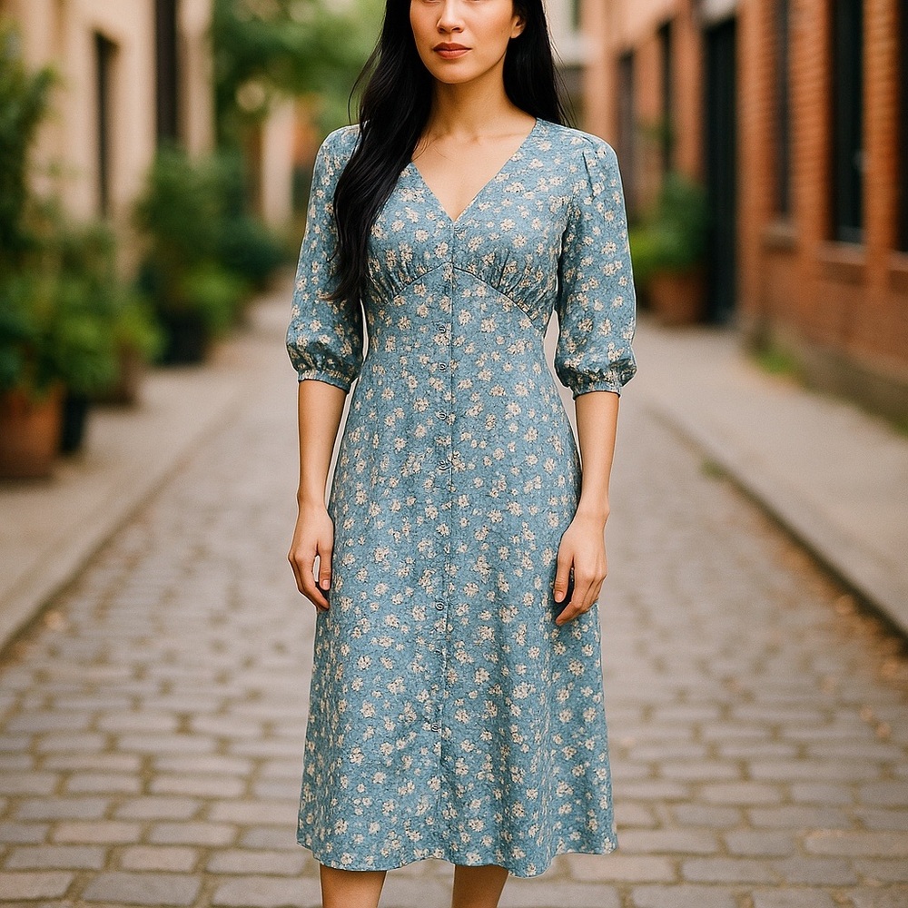 RW&CO. Blue Floral Midi Dress